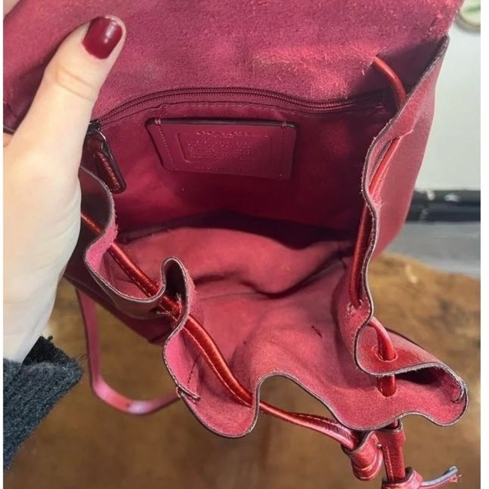 Coach Metallic Red Pebbled Leather Mini Backpack Bags